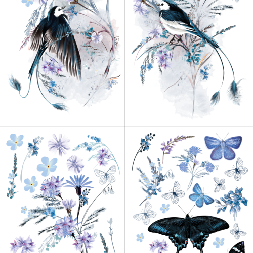 OISEAU BLEU – LARGE CUT INTO 4 SHEETS,  Hokus Pokus Transfer